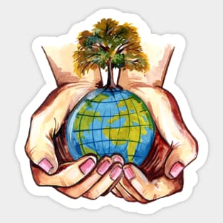 Hand watercolor Holding Earth Sticker